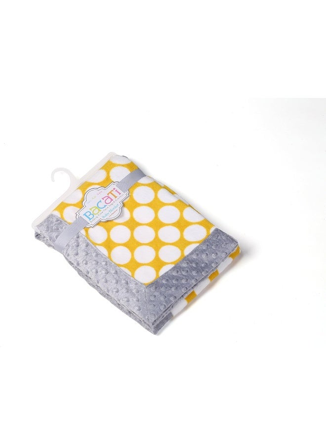 Bacati - Yellow Ikat Dots with Grey Border Plush Blanket - Image 1