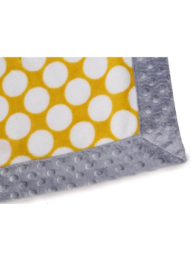 Bacati - Yellow Ikat Dots with Grey Border Plush Blanket - Image 3