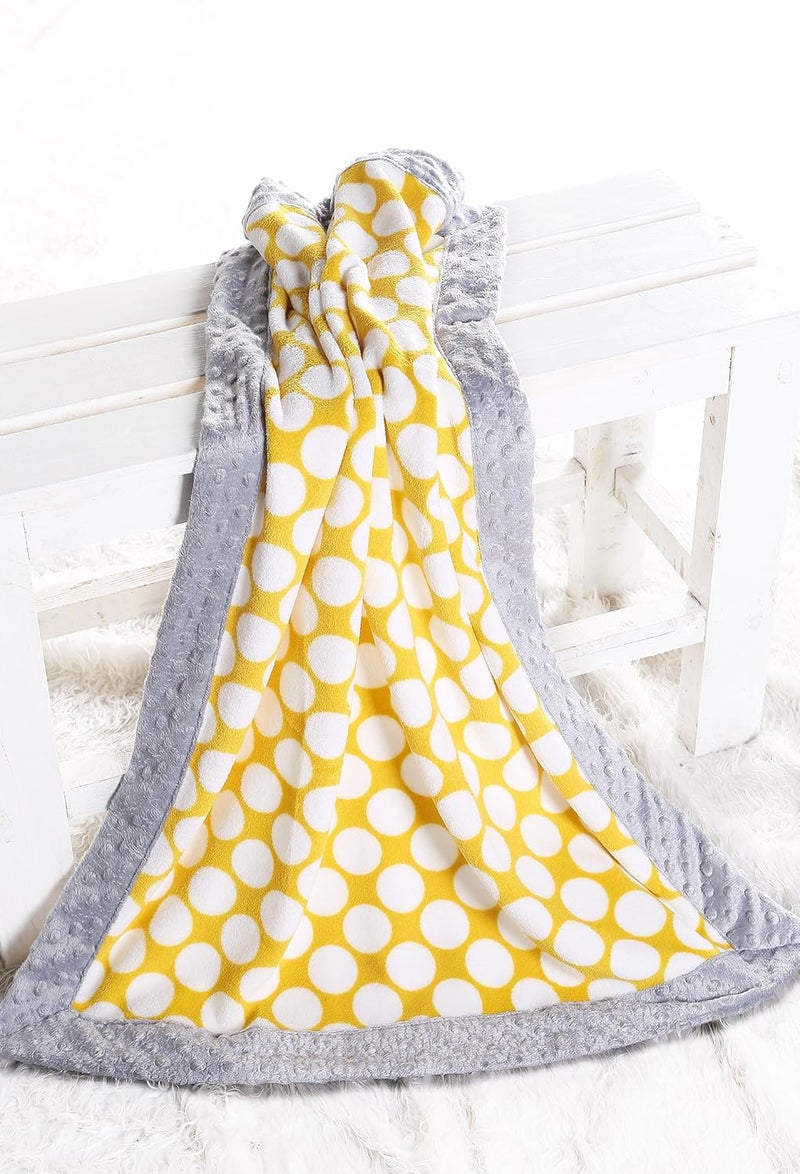 Bacati - Yellow Ikat Dots with Grey Border Plush Blanket - Image 4