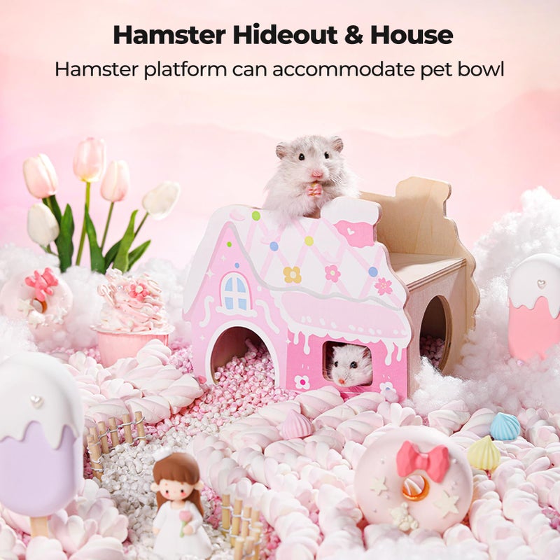 mini&moe Hamster Hideout - Wooden Hamster House Multiple Entrances Small Animal Habitat Cage Accessories & Decor for Syrian Dwarf Gerbils Rat Mouse - Image 2