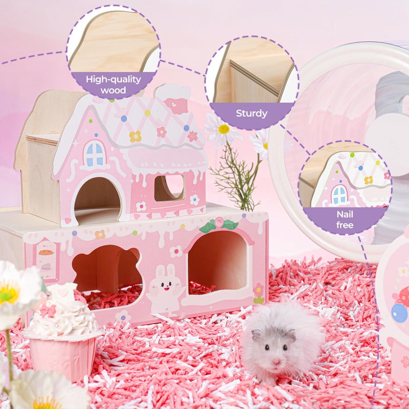 mini&moe Hamster Hideout - Wooden Hamster House Multiple Entrances Small Animal Habitat Cage Accessories & Decor for Syrian Dwarf Gerbils Rat Mouse - Image 4