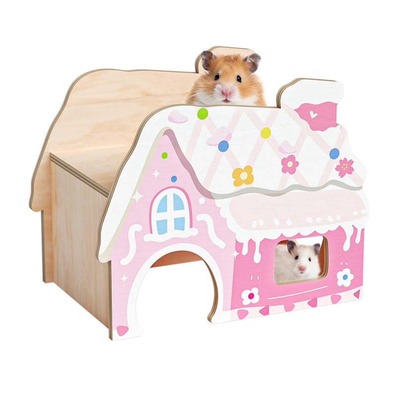 mini&moe Hamster Hideout - Wooden Hamster House Multiple Entrances Small Animal Habitat Cage Accessories & Decor for Syrian Dwarf Gerbils Rat Mouse - Image 1