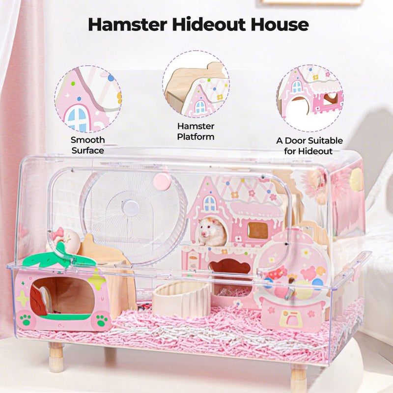 mini&moe Hamster Hideout - Wooden Hamster House Multiple Entrances Small Animal Habitat Cage Accessories & Decor for Syrian Dwarf Gerbils Rat Mouse - Image 5