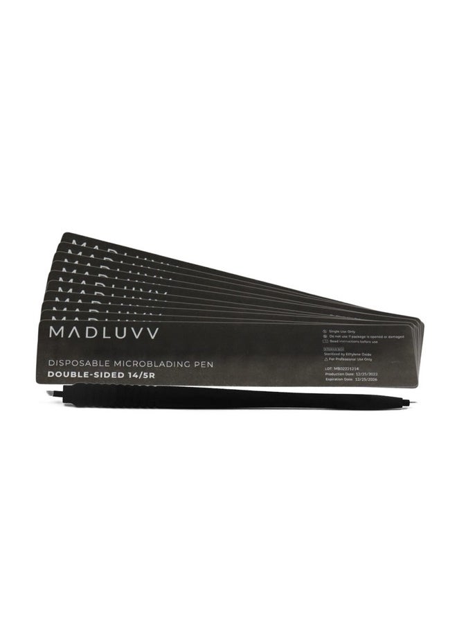 MADLUVV - V 2-In-1 Micro Brow Sterile Pen For Professional Brow Artistry, Premium Micro Hair Strokes & Shading, Disposable Double Sided Pens For Eyebrow Ink - #14/5R - Image 1