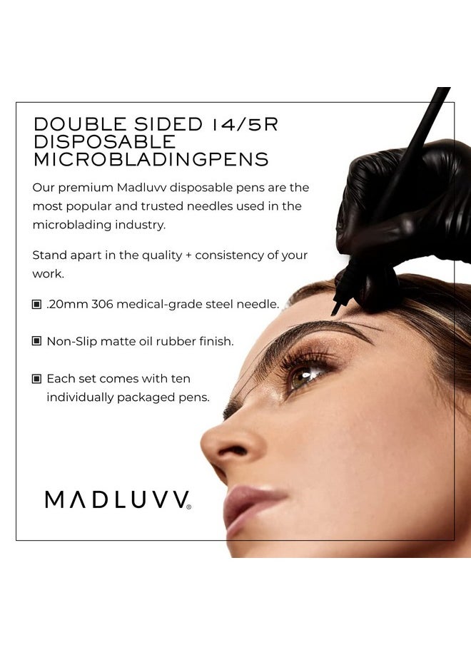MADLUVV - V 2-In-1 Micro Brow Sterile Pen For Professional Brow Artistry, Premium Micro Hair Strokes & Shading, Disposable Double Sided Pens For Eyebrow Ink - #14/5R - Image 1