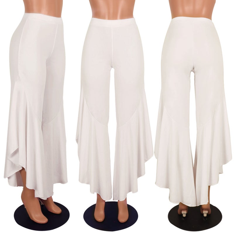 M634-1 Amazon Independent Station Explosions European and American Lotus Ruffled Irregular Split Casual Womens Pants in stock 6# creamy-white  - Image 1