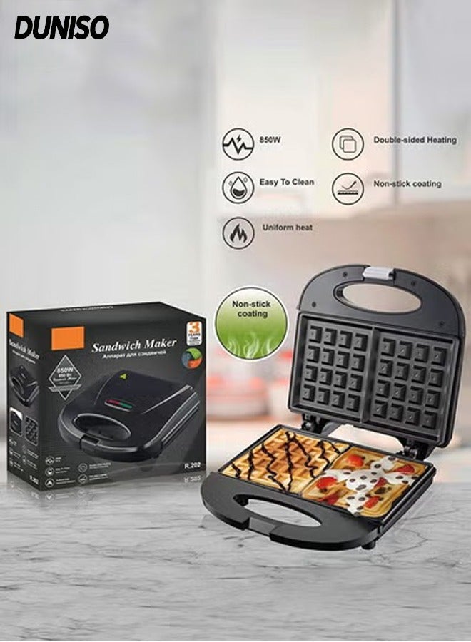DUNISO Sandwich Maker，2 Slice Waffle Plates Grill，Personal Breakfast Bread Toaster， Non Stick，for Making Sandwiches, Bread Toast，Black - Image 1