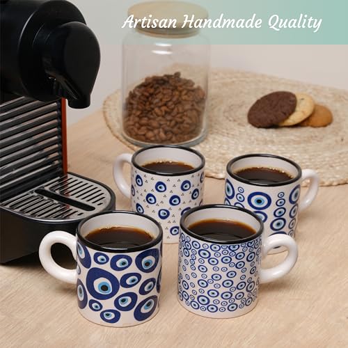 Elyese Ceramic Espresso Cups, 5 Oz Espresso Cups Set of 4, Handmade Espresso Cup, 2.75 Inch Espresso Mugs, Multicolor Demitasse Cups, Microwave & Dishwasher Safe Espresso Mugs, Coffe Mug Set (NAZAR CHARM) - Image 4