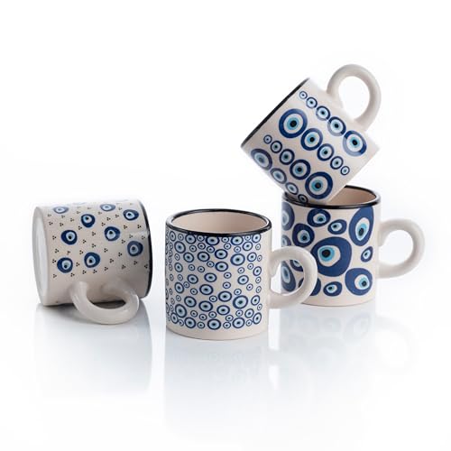 Elyese Ceramic Espresso Cups, 5 Oz Espresso Cups Set of 4, Handmade Espresso Cup, 2.75 Inch Espresso Mugs, Multicolor Demitasse Cups, Microwave & Dishwasher Safe Espresso Mugs, Coffe Mug Set (NAZAR CHARM) - Image 1