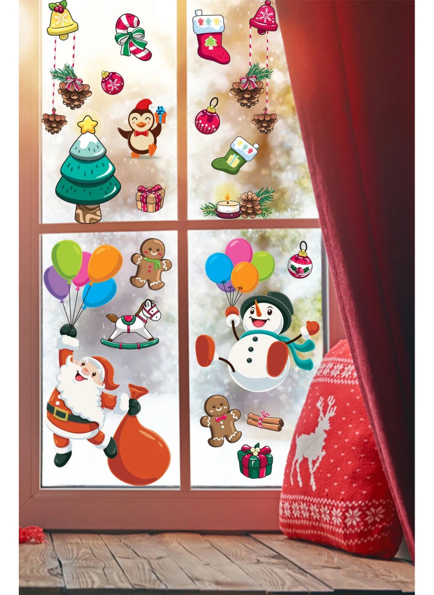 Kt Grup Kt Group Santa Claus and Snowman Flying with Balloons Christmas Decorations Window Wall Sticker  - Image 4