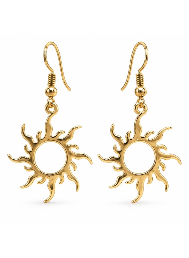 3Diamonds Sun Drop Earrings, Gold Plated with Openwork Radiant Design - Image 2