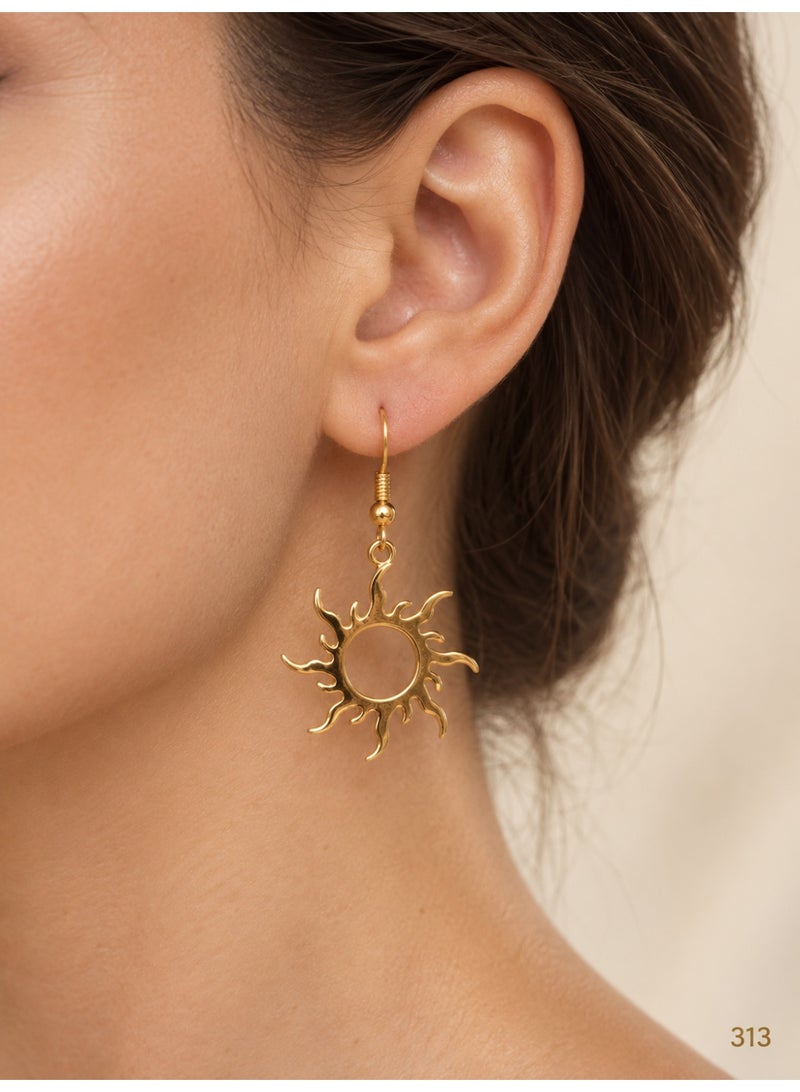 3Diamonds Sun Drop Earrings, Gold Plated with Openwork Radiant Design - Image 1