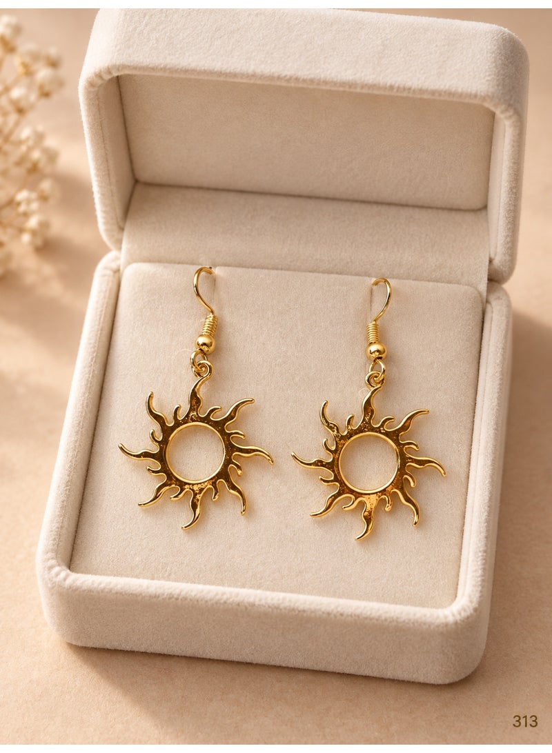 3Diamonds Sun Drop Earrings, Gold Plated with Openwork Radiant Design - Image 3