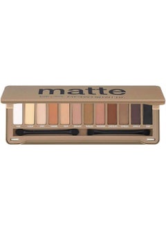 BYS 12 Shade Matte Eyeshadow Palette Tin Collection with Mirror, Double Ended Applicator and Blender, Nude and Smoke  - Image 1