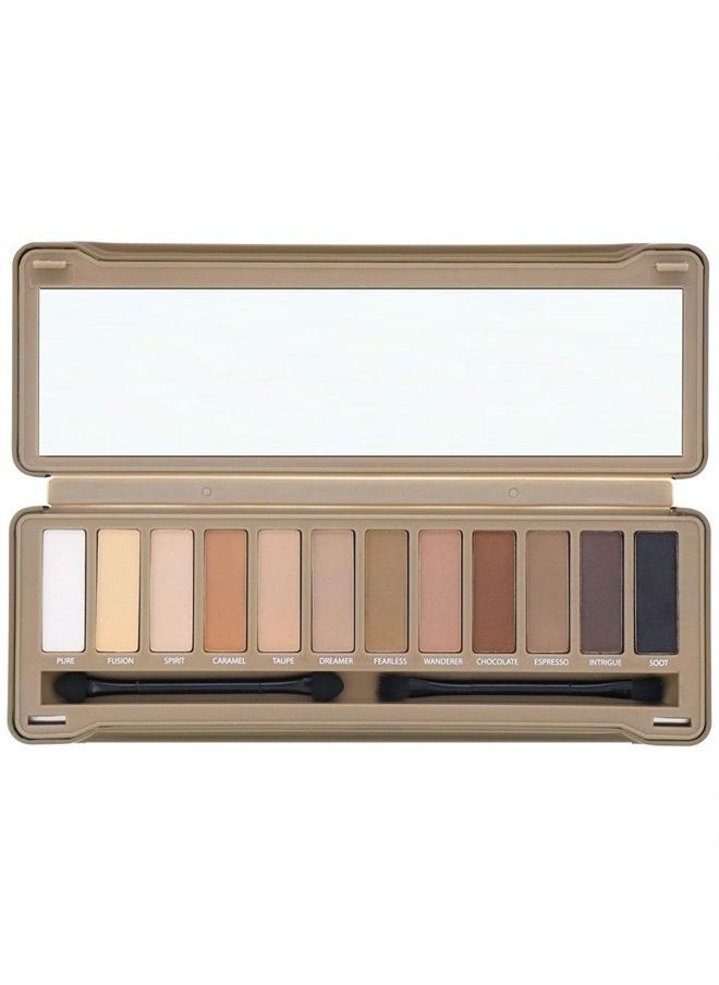 BYS - 12 Shade Matte Eyeshadow Palette Tin Collection with Mirror, Double Ended Applicator and Blender, Nude and Smoke - Image 1