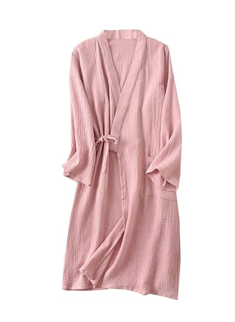 SYOSI - Womens Cotton Gauze Robe Soft Lightweight Kimono Maternity Bathrobe Loungewear Lounging Relaxed Bathrobe for Home Spa Pink - Image 1