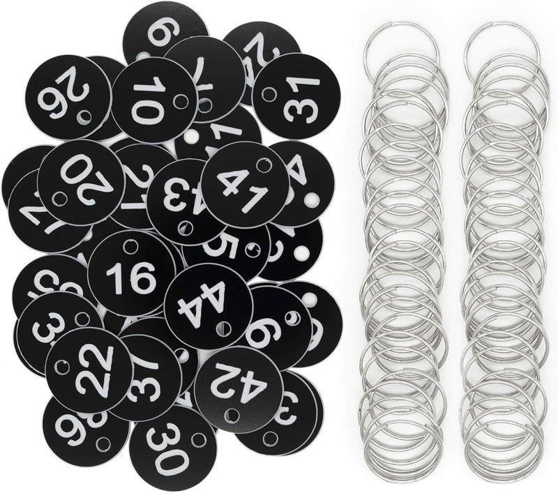 StayMax Plastic ID Number Tags Key Tags with Key Rings (1-50, Black) - Image 1