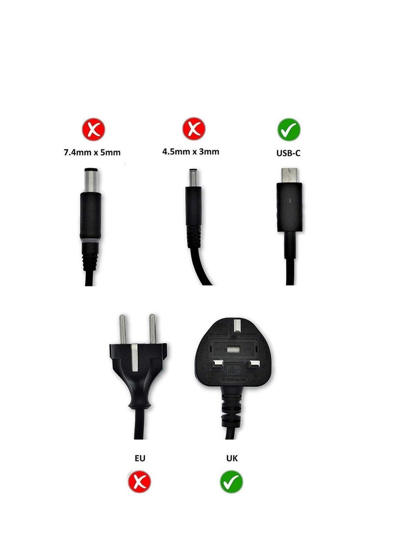 Terabyte Replacement Dell 20V 2.25A 45W Usb-C Type Laptop Ac Adapter For Dell Xps Latitude 12 9250 13 7370 La45Nm150 Hdcy5 0Hdcy5 P/N 0Hdcy5 Black - Image 5