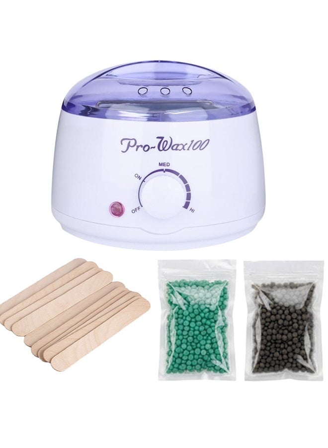 Electric Hair Removal Wax Heater (Multicolour) with Hair Removal Hot Wax Honey 200g and 10 Wooden Sticks (No Waxing Paper Needed)