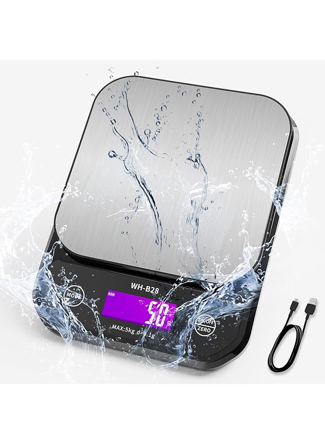 promass IPX7 Waterproof Food Digital Scale, 11lb/0.01oz High Precision,USB Rechargeable Food Kitchen Scale, Suitable for Cooking, Baking, Weight Loss - Image 1
