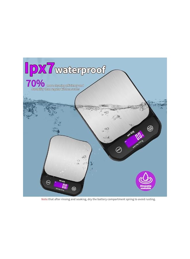 promass IPX7 Waterproof Food Digital Scale, 11lb/0.01oz High Precision,USB Rechargeable Food Kitchen Scale, Suitable for Cooking, Baking, Weight Loss - Image 3