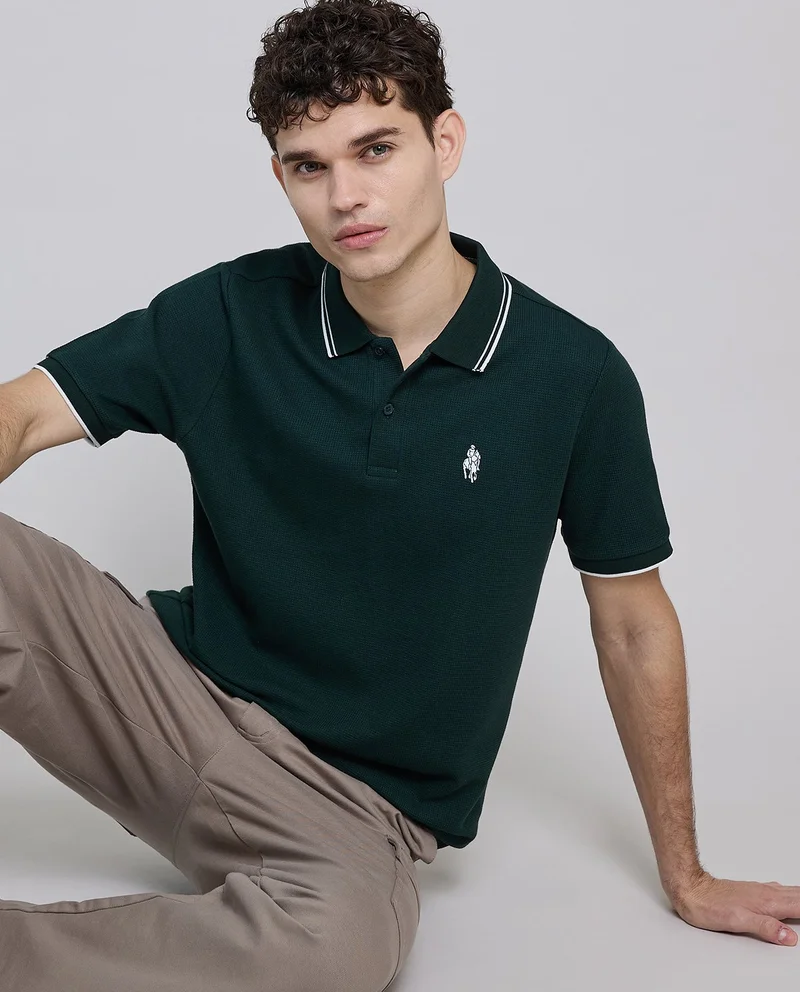 أر أند بي Logo Embroidered Polo T-Shirt with Short Sleeves