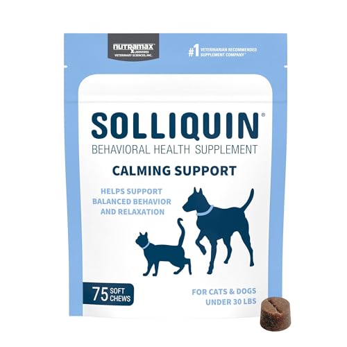 Nutramax Laboratories Nutramax Solliquin Calming Behavioral Health Supplement for Small to Medium Dogs and Cats - With L-Theanine, Magnolia / Phellodendron, and Whey Protein Concentrate, 75 Soft Chews - Image 1