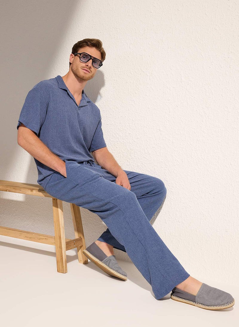 trendyol Indigo Straight Cut Textured Open Leg Sweatpants Tmnss25Ea00008 - Image 1