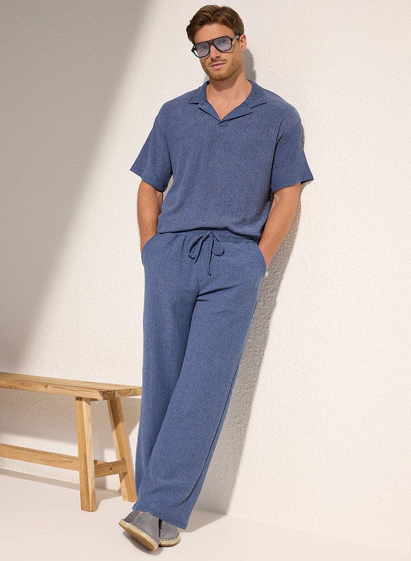 trendyol Indigo Straight Cut Textured Open Leg Sweatpants Tmnss25Ea00008 - Image 2