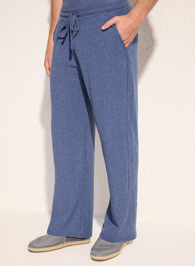 trendyol Indigo Straight Cut Textured Open Leg Sweatpants Tmnss25Ea00008 - Image 3