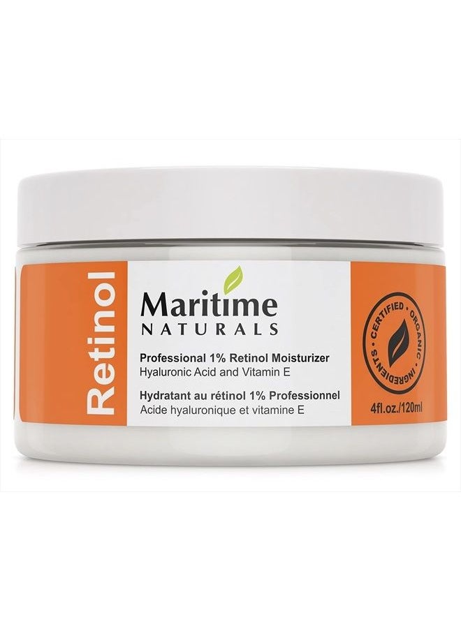 Maritime Naturals Retinol Moisturizer, Professional Grade Face Moisturizer with Hyaluronic Acid & Vitamin E, Anti Aging Face Cream for Women and Men, Made in Canada (120ml)  - Image 1