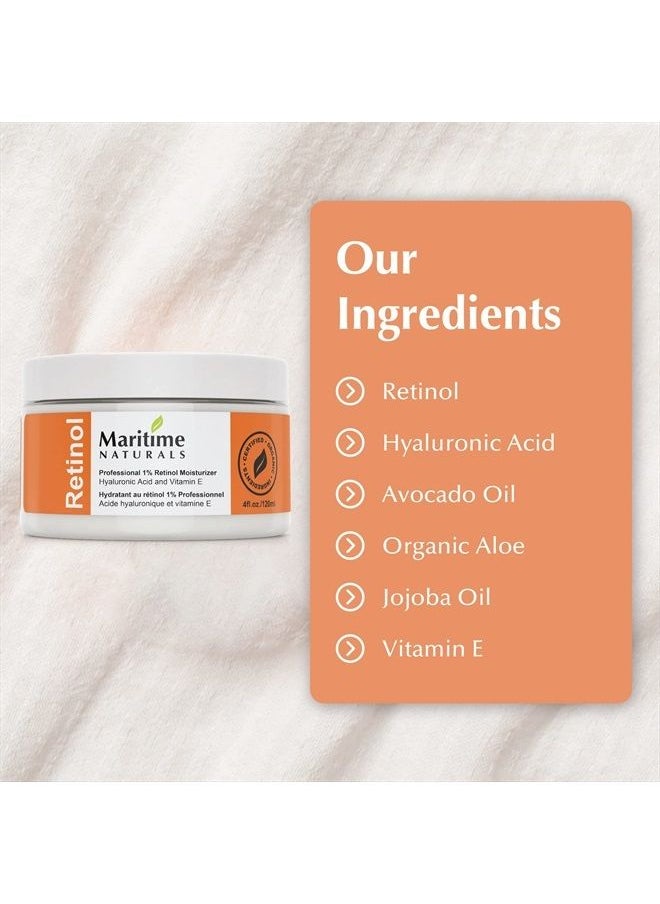 Maritime Naturals Retinol Moisturizer, Professional Grade Face Moisturizer with Hyaluronic Acid & Vitamin E, Anti Aging Face Cream for Women and Men, Made in Canada (120ml)  - Image 4