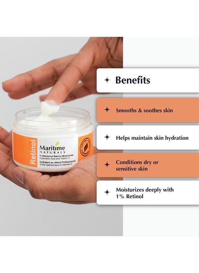 Maritime Naturals Retinol Moisturizer, Professional Grade Face Moisturizer with Hyaluronic Acid & Vitamin E, Anti Aging Face Cream for Women and Men, Made in Canada (120ml)  - Image 3