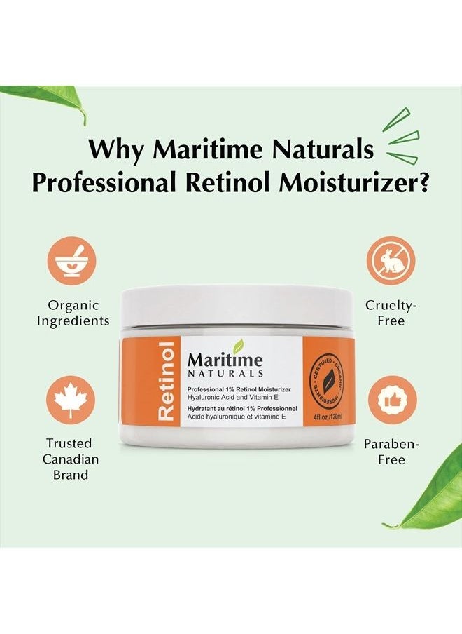Maritime Naturals Retinol Moisturizer, Professional Grade Face Moisturizer with Hyaluronic Acid & Vitamin E, Anti Aging Face Cream for Women and Men, Made in Canada (120ml)  - Image 5