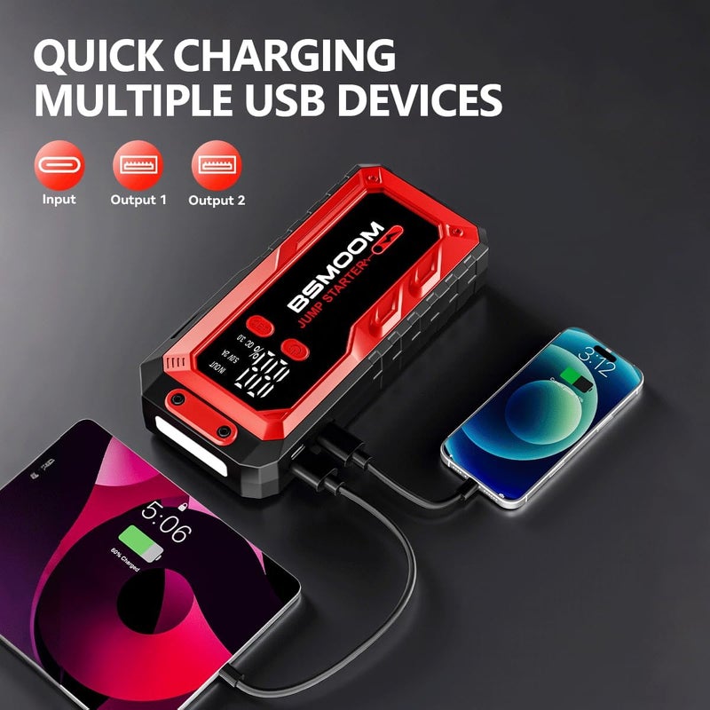 BSMOOM Car Battery Jump Starter Portable, 7000A Peak Battery (for 10.0L Gas or Up to 9.0L Diesel),Portable Booster Power Pack,LCD Display, USB Quick Charge & LED Light - Image 4