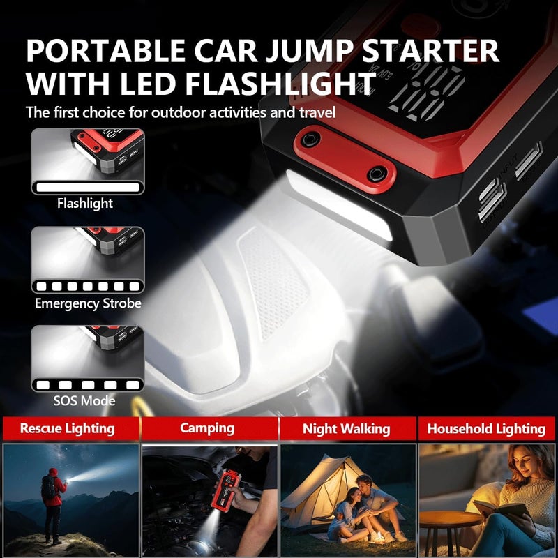 BSMOOM Car Battery Jump Starter Portable, 7000A Peak Battery (for 10.0L Gas or Up to 9.0L Diesel),Portable Booster Power Pack,LCD Display, USB Quick Charge & LED Light - Image 3