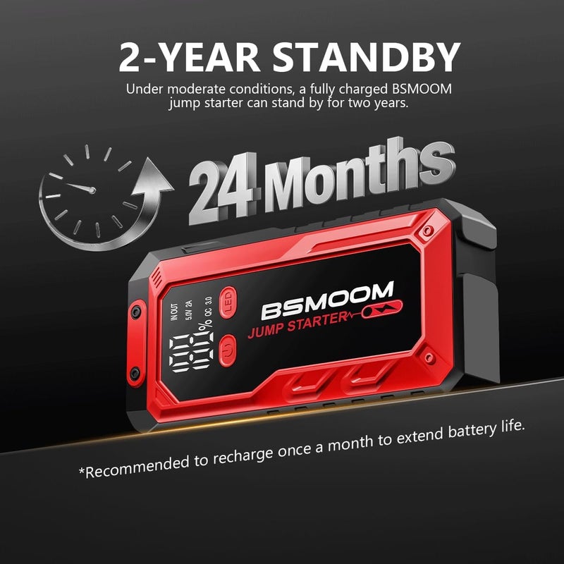 BSMOOM Car Battery Jump Starter Portable, 7000A Peak Battery (for 10.0L Gas or Up to 9.0L Diesel),Portable Booster Power Pack,LCD Display, USB Quick Charge & LED Light - Image 5