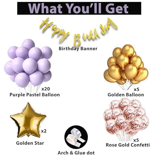 BRIJBAZAAR Pastel Theme Birthday Decoration Items/Garland Kit for Party Decor/Arch Strip, Glue Dot/Metallic Confetti Balloons/Happy Birthday (Set of 47) - Image 2