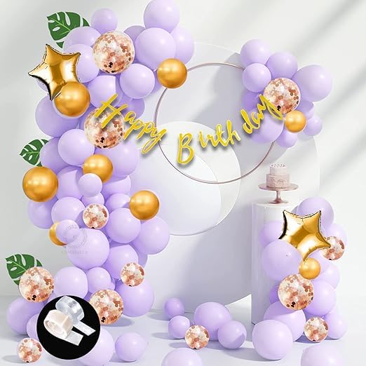 BRIJBAZAAR Pastel Theme Birthday Decoration Items/Garland Kit for Party Decor/Arch Strip, Glue Dot/Metallic Confetti Balloons/Happy Birthday (Set of 47) - Image 1