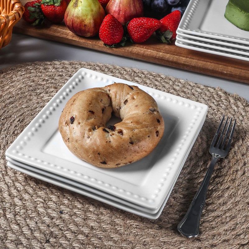 Wareland Embossed Ceramic Appetizer & Dessert Plates - Set of 6, 6 inch White Square Dinner Plates for Snack & Restaurant, Dishwasher & Microwave Safe - Image 5