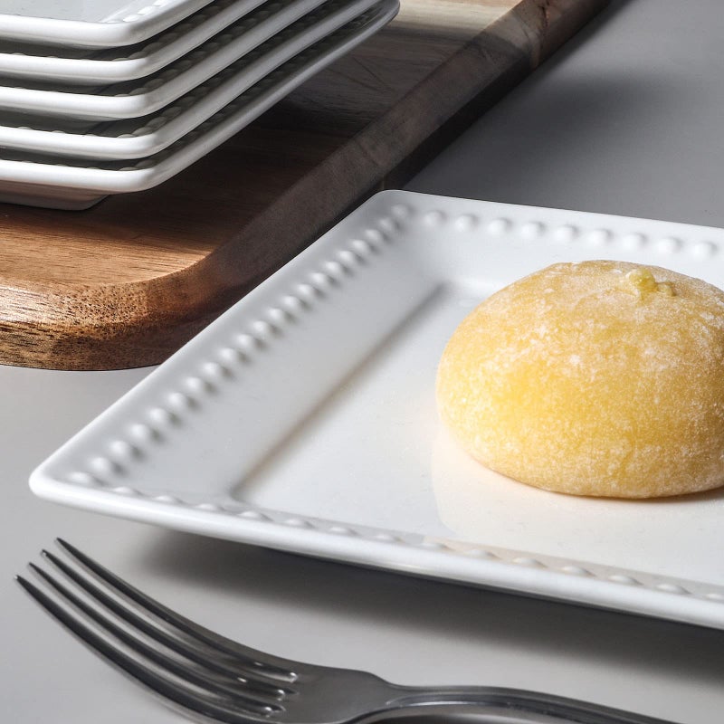 Wareland Embossed Ceramic Appetizer & Dessert Plates - Set of 6, 6 inch White Square Dinner Plates for Snack & Restaurant, Dishwasher & Microwave Safe - Image 4