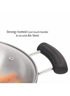 ALDA Alda Bueno Stainless Steel Cookware Triply Kadhai with Lid | Stainless Steel Deep Wok with lid 22cm (2.2L)  - Image 2