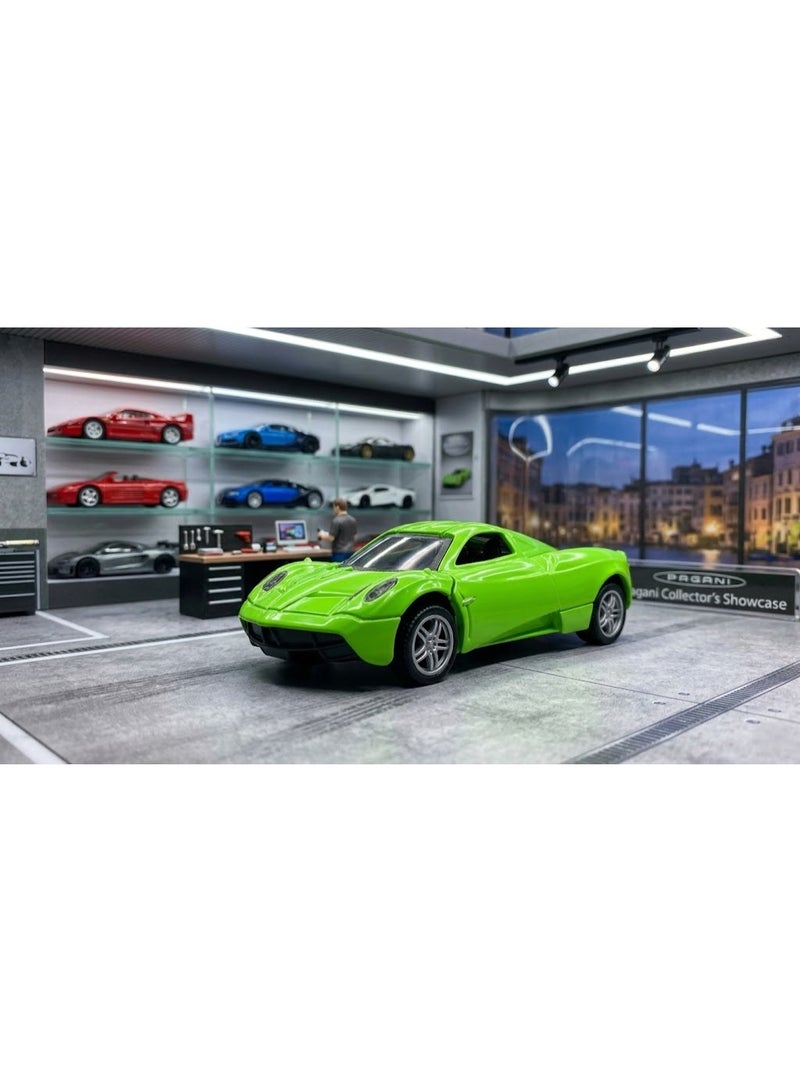 TOOLY Die-cast pull-back metal Hypercar with music, lights, and manual doors, Lime Green colour , Pack size 15.8x6x6.8 CM. - Image 1