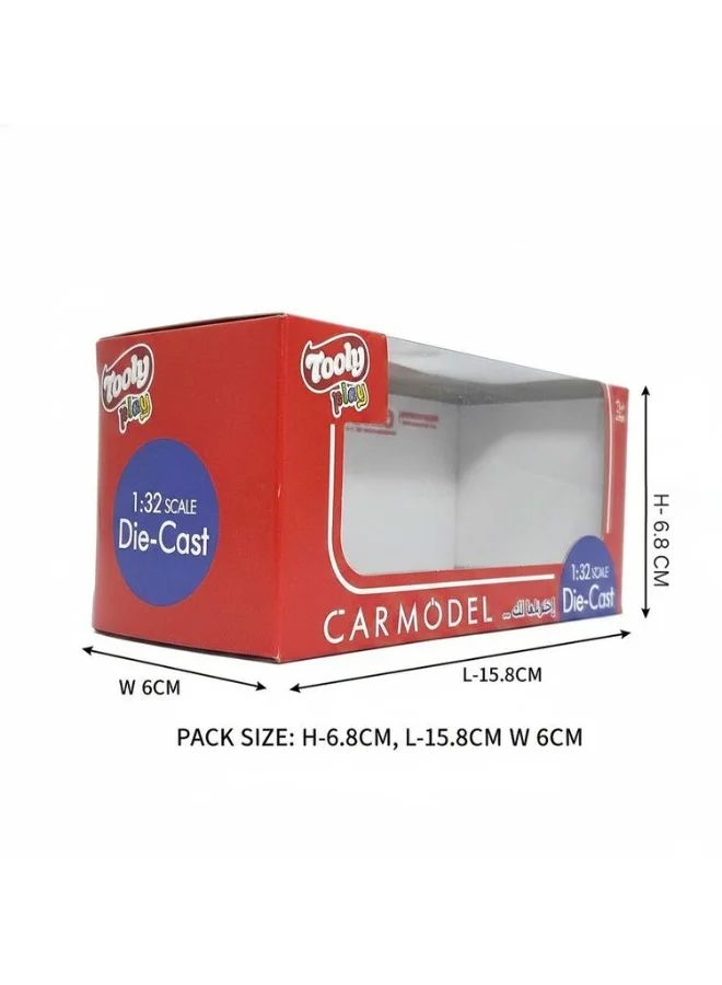 تولي سيارة هايبركار معدنية مصبوبة بالقوالب (Die-cast) تعمل بنظام السحب للخلف، مزودة بالموسيقى والأضواء وأبواب يدوية الفتح، باللون الأخضر الليموني، بحجم عبوة 15.8 × 6 × 6.8 سم.