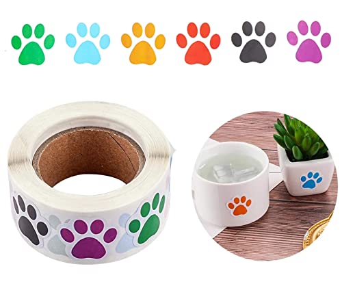Citihomy Dog Paw Print Stickers Roll of 500 Pieces 1.5Inch Colorful Red Purple Black Cute Small Puppy Paw Labels Stickers for Kids DIY Decor Party Home Room Wall Water Bottles Floor Laptop Scrapbooking (color) - Image 2