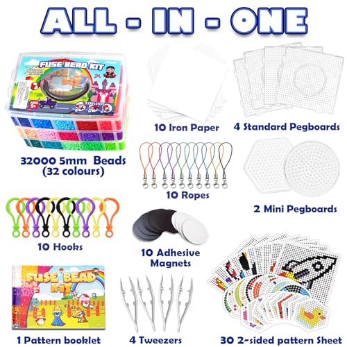 FUNZBO 32000 5mm Fuse Beads Kit - 32 Colors, Christmas Homeschool Arts and Crafts Supplies for Kids, Toys Set, Art Decorations for Room, Christmas Gifts for Girls and Boys Age 5+ - Image 2