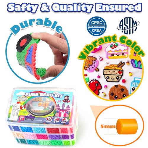 FUNZBO 32000 5mm Fuse Beads Kit - 32 Colors, Christmas Homeschool Arts and Crafts Supplies for Kids, Toys Set, Art Decorations for Room, Christmas Gifts for Girls and Boys Age 5+ - Image 3