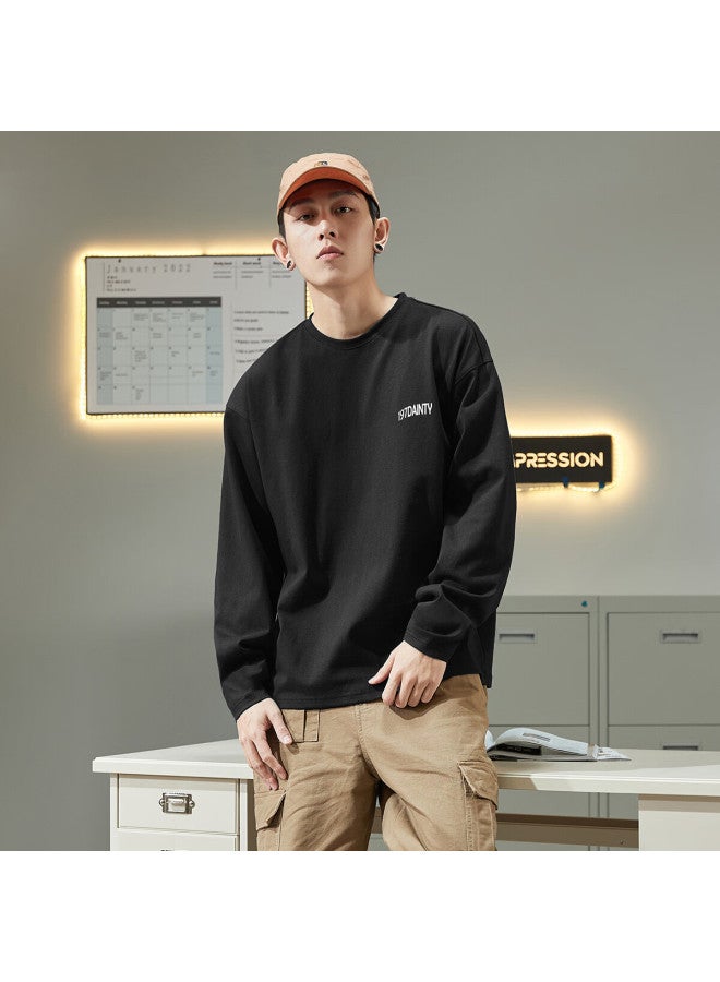Tonlion Spring Men's Back Printed Long Sleeve T-shirt Black L - Image 2