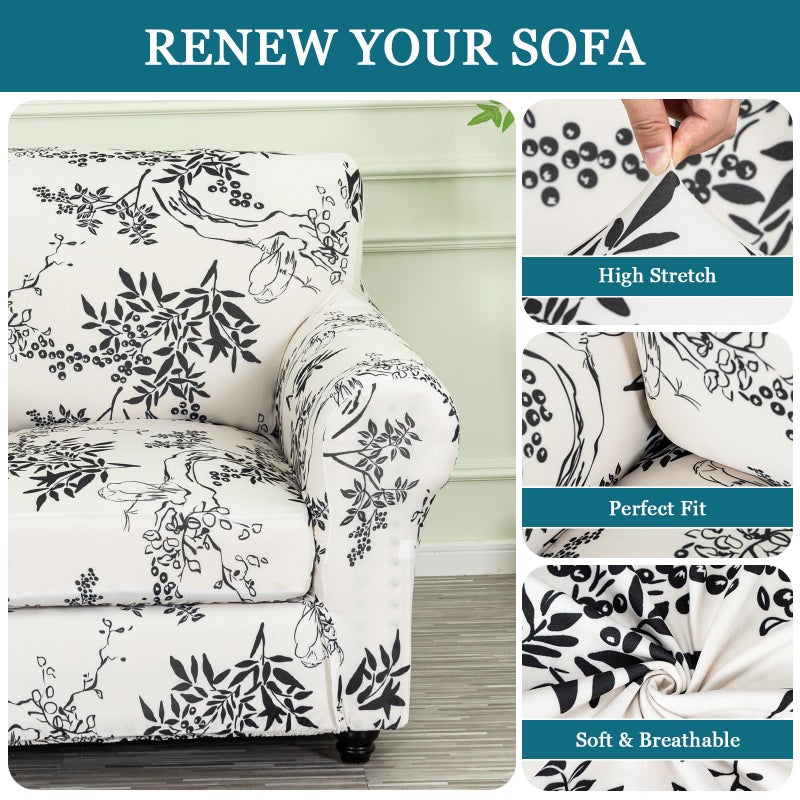 FUANGUI 2 Piece Chair Covers Stretch Arm Covers Chair Couch Covers, Armchair Slipcover with Separate Chair Cushion Cover, Floral Washable Chair Protector for Living Room (Armchair, Ink Pattern) - Image 4