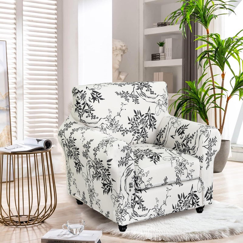 FUANGUI 2 Piece Chair Covers Stretch Arm Covers Chair Couch Covers, Armchair Slipcover with Separate Chair Cushion Cover, Floral Washable Chair Protector for Living Room (Armchair, Ink Pattern) - Image 2
